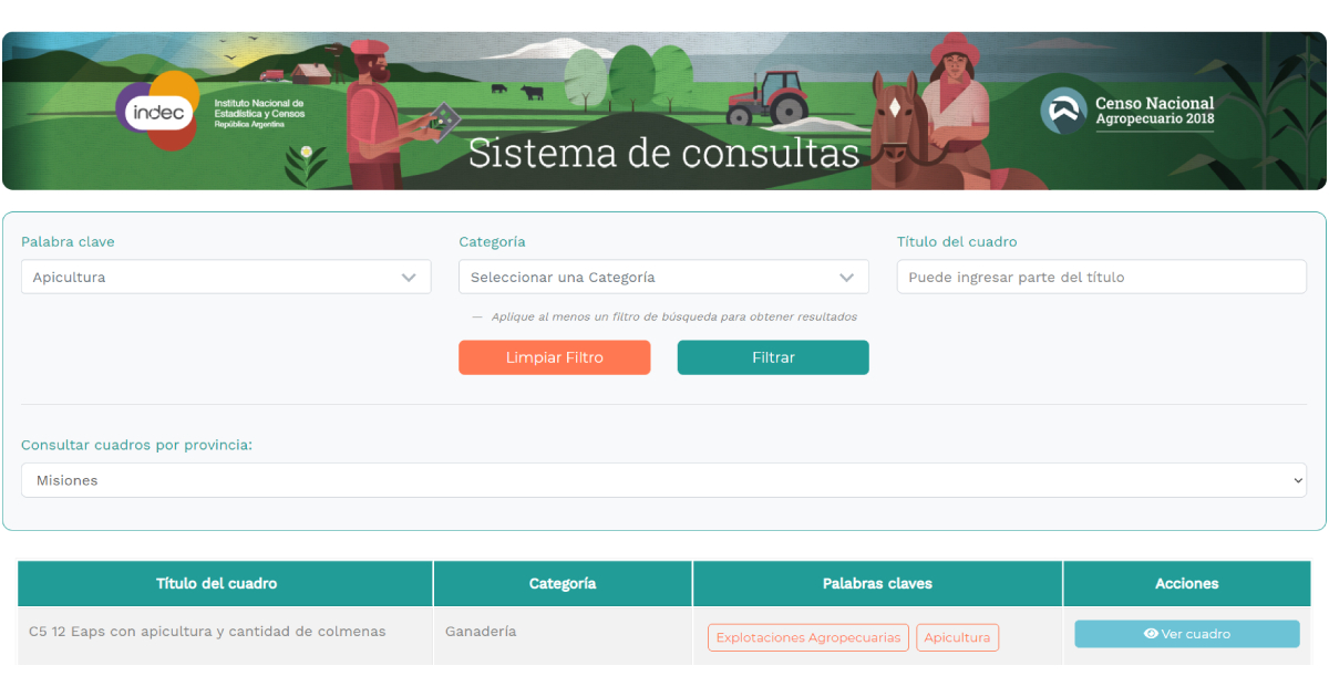 🧑‍🌾 Censo Nacional Agropecuario: el INDEC presenta el sistema de consultas para filtrar, visualizar y descargar los cuadros del #CNA2018 desagregados hasta nivel departamental 👉 indec.gob.ar/indec/web/Inst…

🔗 Accedé desde consultascna2018.indec.gob.ar