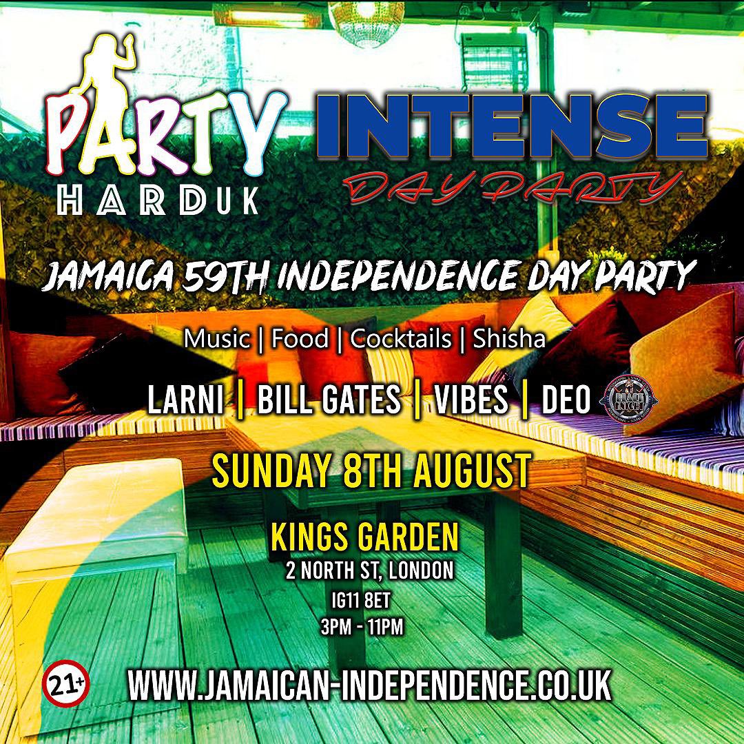 ★ PARTY HARD UK &amp; INTENSE ★ ⁣⁣

JAMAICAN INDEPENDENCE DAY PARTY! 🇯🇲☀️ 
⁣
📆 SUNDAY 8TH AUGUST 2021 ⁣
📍 KINGS BULL
⏰ 3PM - 11PM ⁣
⁣⁣
🎶 MUSIC
🍗 FOOD
🍹 DRINKS
💨 SHISHA
📸 PHOTOBOOTH

🎟 TICKETS OUT TONIGHT AT 7PM
 Jamaican-Independence.co.uk
