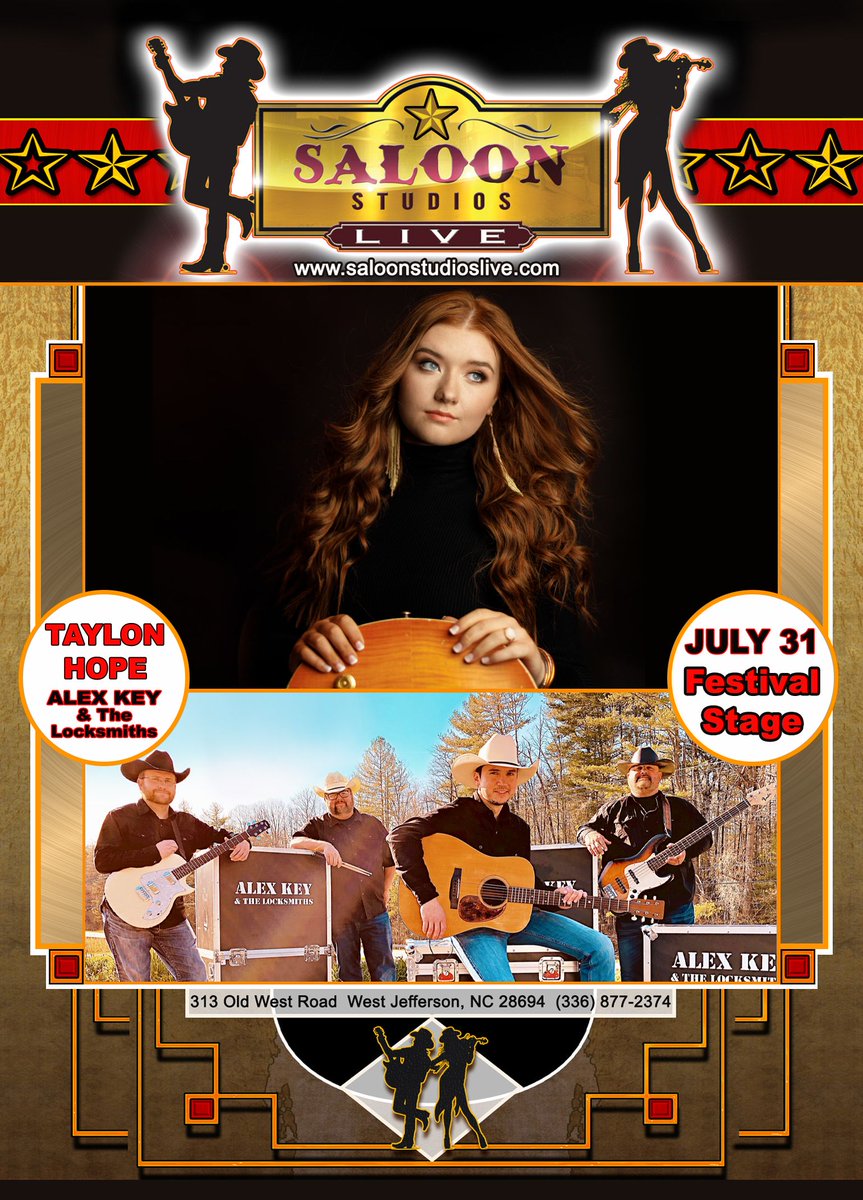 SaloonStudios's tweet photo. Taylon Hope is coming back to West Jefferson for ONE NIGHT ONLY!
On Saturday, July 31, Taylon will be playing right here on the festival stage at Saloon Studios Live, with special guest, Alex Key and The Locksmiths!
https://t.co/1Xp59OZVnH
#saloonstudioslive #taylonhope #alexkey https://t.co/frcNqQfZgP