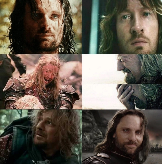 MoxieSwagger's tweet photo. I could write an essay about how healthy the representation of masculine emotion is in LotR. The 'real men don't cry' shit is a damaging lie. A man's worth is not eroded by tears or displaying feelings.

But I don't have space here for an essay, so this picture will have to do. https://t.co/pRYa122yUd
