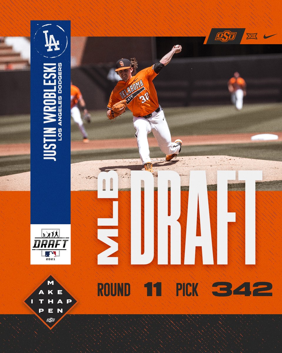OSUBaseball's tweet photo. Congrats to @7WROBO7 on being selected by the World Series champion @Dodgers!  

#MakeItHappen #GoPokes https://t.co/TFlVRpQu4T