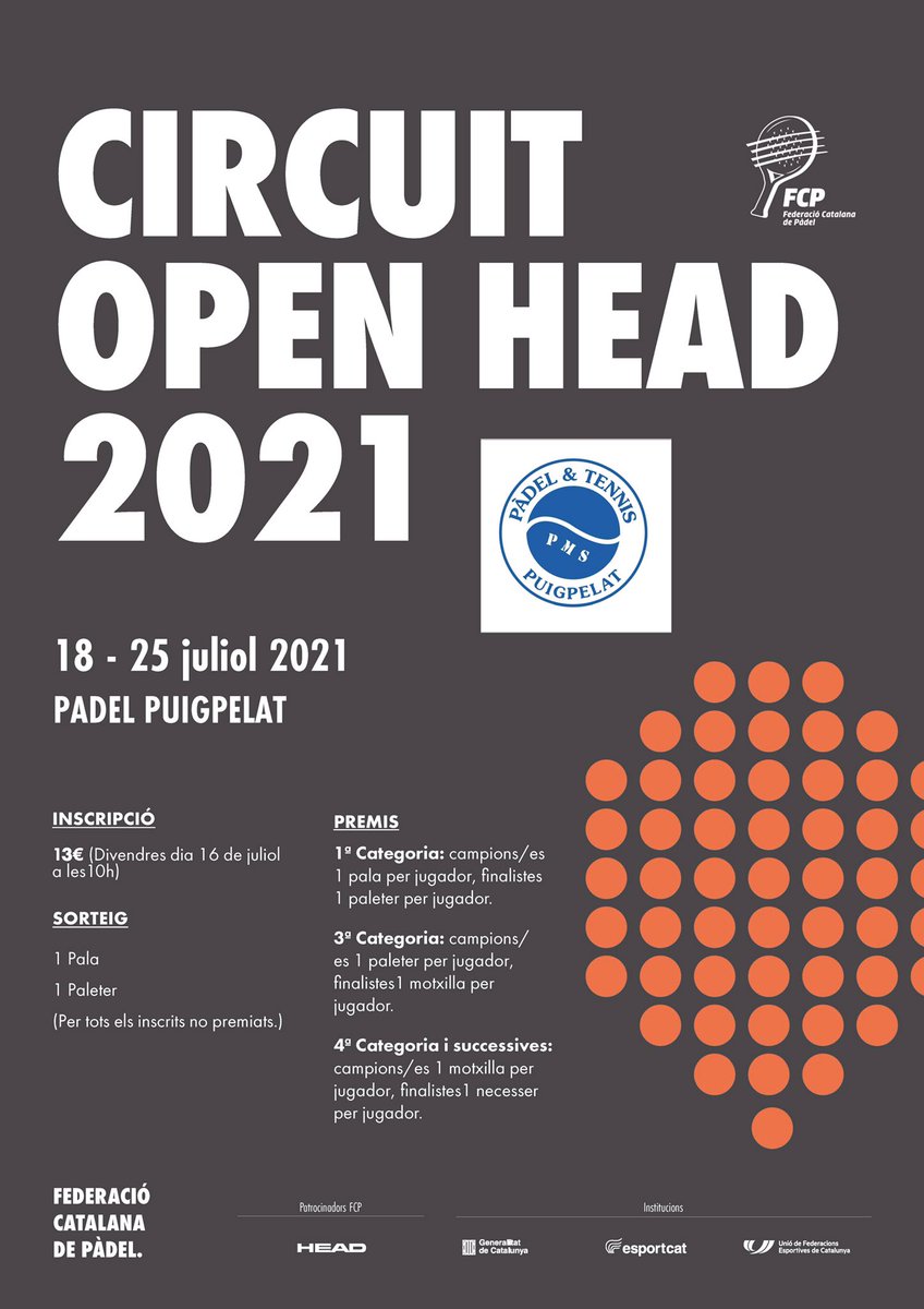 FCatalanaPadel's tweet photo. ⚠️ INSCRIPCIONS OBERTES ⚠️

Fins divendres 👉10h  
🏆 Circuit Absolut 
#CtCATMixtFCP
📍 Gran Via Mar (BCN)

🏆 Circuit #OpenFCP  @HEAD_PADEL

📍 @clubbellaterra (BCN)
📍 Pàdel Puigpelat (TGN)
📍 @clubtennisvila (BCN)

➡️ https://t.co/qct3KrWLCx

#Pàdel #Català #MésPàdelQueMai https://t.co/ubQqORVroe