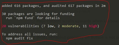 iKhaledB's tweet photo. @NativeScript Sorry to say, It does not.
Your official CLI includes 20 vulnerabilities, 11 of them high. I am not that expert with this, but it would be better to fix this on your CLI dependencies and update the versions of the packages to the latest version.
Thanks, https://t.co/khJyVlJmN8