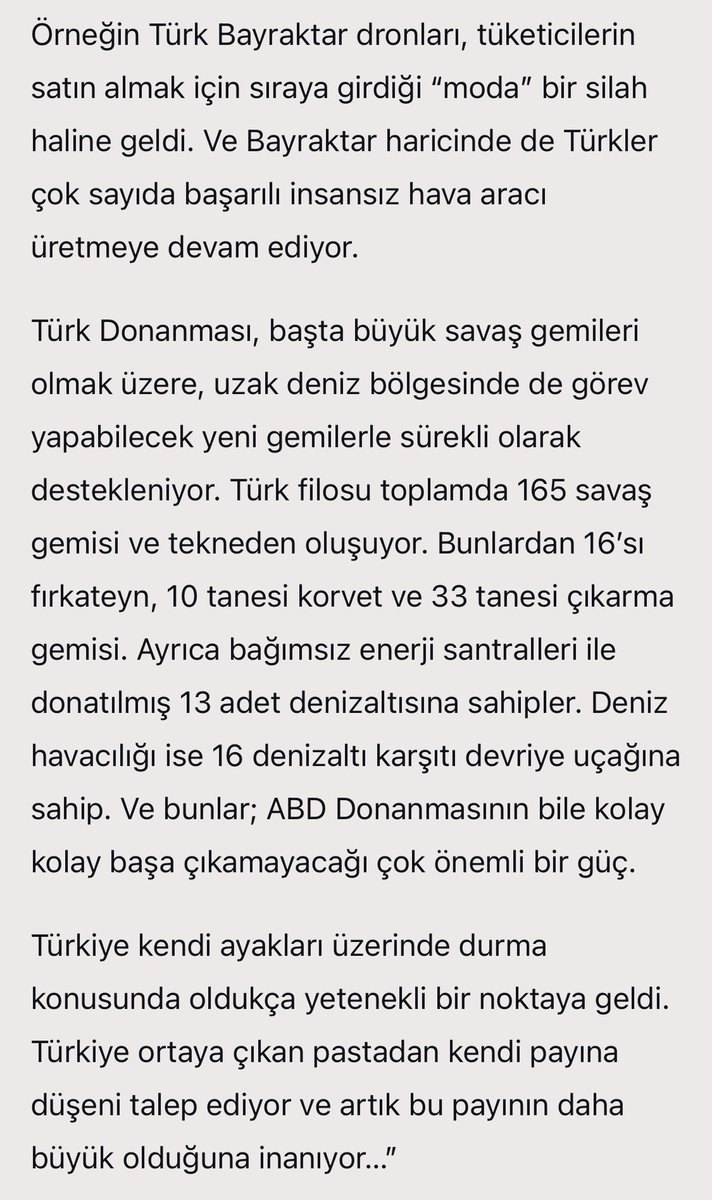 Svpressa (Rus medyası): “Kesinlikle belirtilmesi gerekiyor ki; son on yılda Türk savunma sanayisi büyük bir atılım gerçekleştirdi. Yeni modern silah sistemleri oluşturuyor, üretiyor, hatta başka ülkelere satışını gerçekleştiriyor.”
via <a href="/M5Dergi/">M5 Dergi</a>