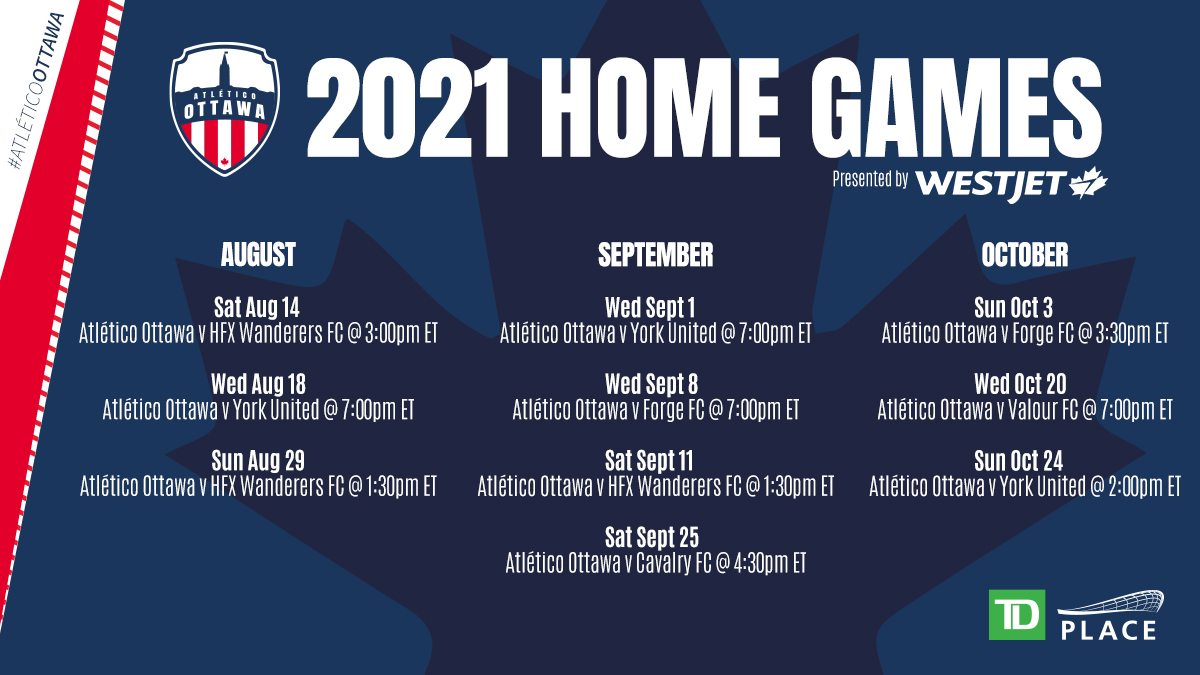 atletiOttawa's tweet photo. Save the dates. Tell two friends. Bring your voices.   🔴⚪🔵

Here's a handy list of home matches at @TD_Place.

Read more: https://t.co/Mkbk08MSgq https://t.co/TvTYsWpRxA