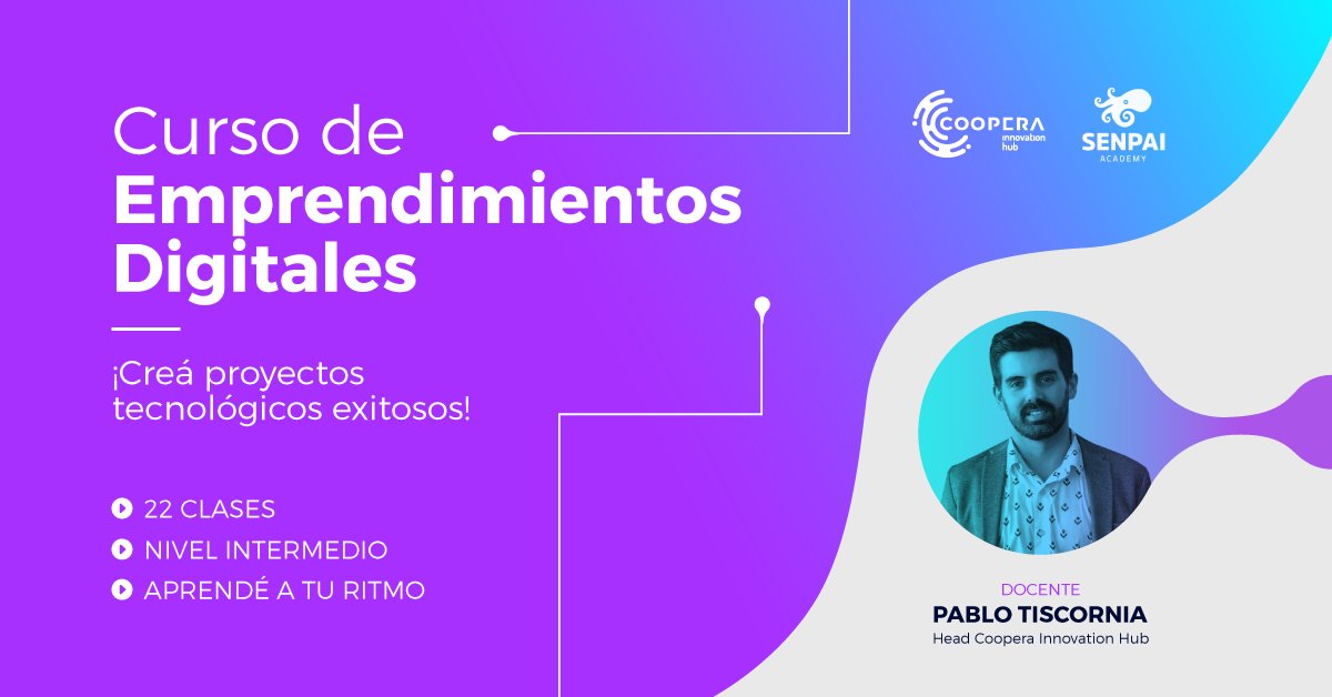 CURSO EMPRENDIMIENTOS DIGITALES dictado por nuestro Head Pablo Tiscornia en Senpai.

Este curso te brindará el mindset, los conocimientos, habilidades y herramientas para crear emprendimientos tecnológicos exitosos. 
¡No te lo podés perder!

Conocé más en: lnkd.in/dib5pMD