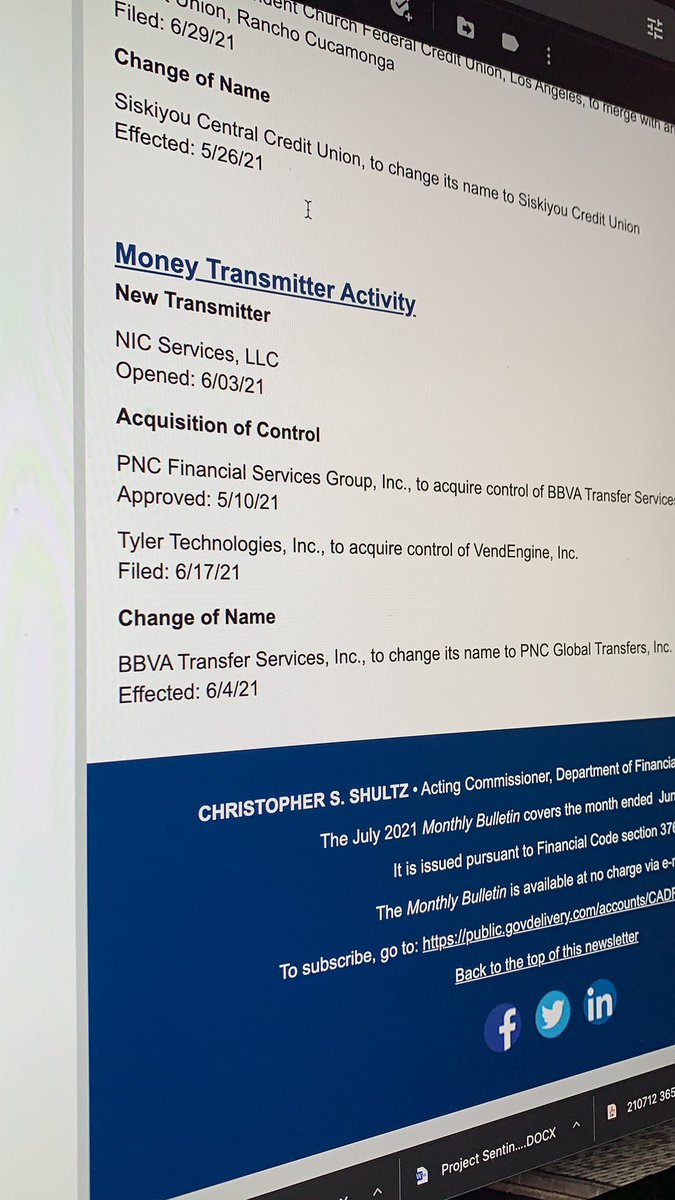 AdamAtlas's tweet photo. Congratulations to new #California #moneytransmitters and #PNC #Tyler. #bbva now #pnc. #Fincen https://t.co/Cqsv9Imvm8 https://t.co/yJm6av8oiT