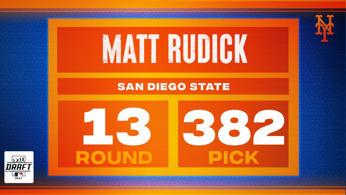 Mets Player Development (@metsplayerdev) on Twitter photo The <a href="/Mets/">New York Mets</a> have selected OF Matt Rudick from San Diego State University in the 13th Round (382 Overall). The <a href="/Mets/">New York Mets</a> have selected OF Matt Rudick from San Diego State University in the 13th Round (382 Overall).