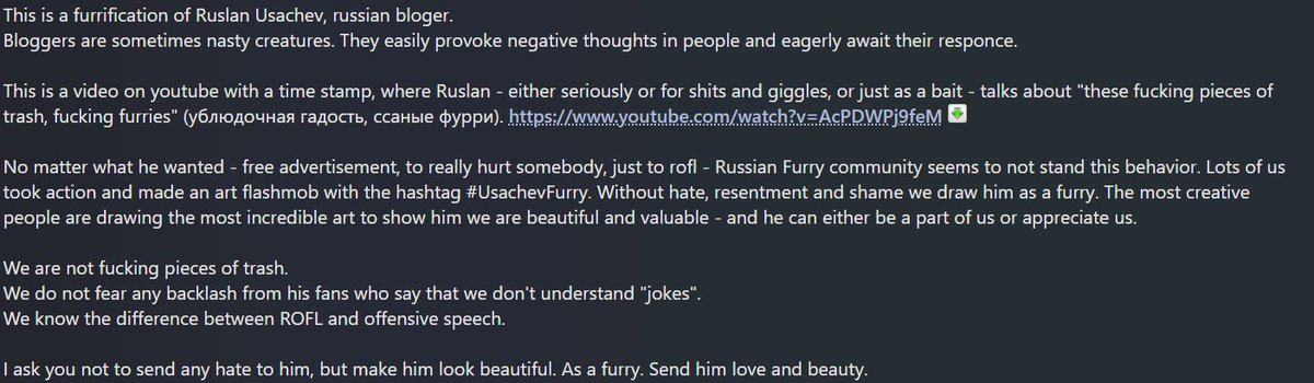HinoeSama's tweet photo. I ask you not to send any hate to him, but make him look beautiful. As a furry. Send him love and beauty.
https://t.co/MeRiXp0egd
#usachevfurry #artflashmob #furryartwork https://t.co/PfVanyxqEc