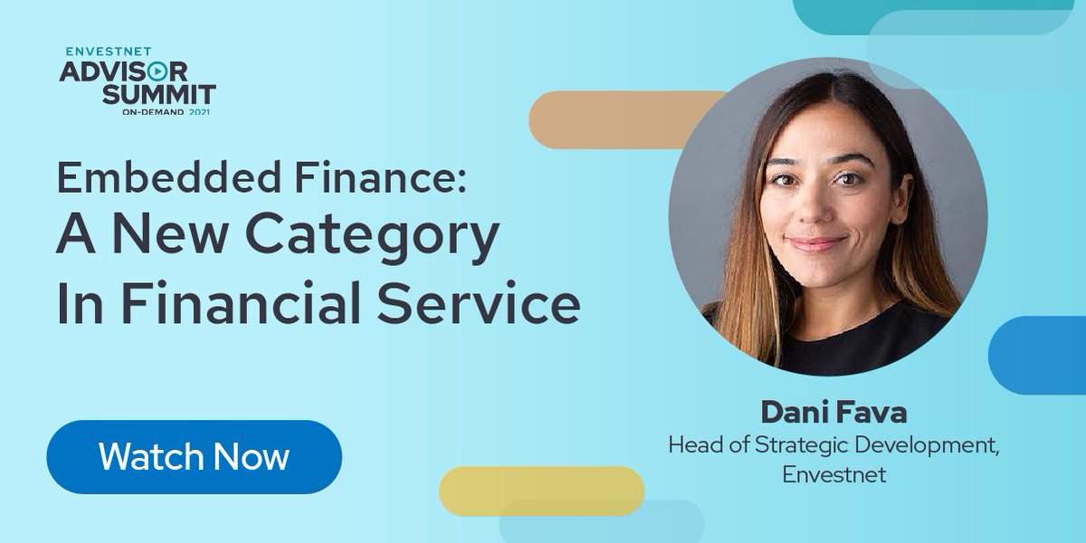 Envestnet Advisor Summit (@envsummit) on Twitter photo Educate yourself on #EmbeddedFinance — rewatch @ENVDani's keynote on-demand. #ENVSummit bit.ly/2TxFMDb Educate yourself on #EmbeddedFinance — rewatch @ENVDani's keynote on-demand. #ENVSummit bit.ly/2TxFMDb