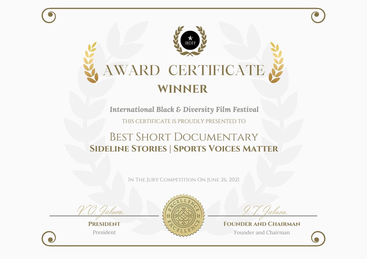 Our ‘Sports Voices Matter’ piece by @DHenryTV was awarded Best Short Documentary at the 2021 International Black & Diversity Film Festival! 🏆 💪🏾 

Sports Voices Matter: youtu.be/cFiSJpL7yvw

#sportsvoicesmatter #sidelinestories #sportsdocumentary