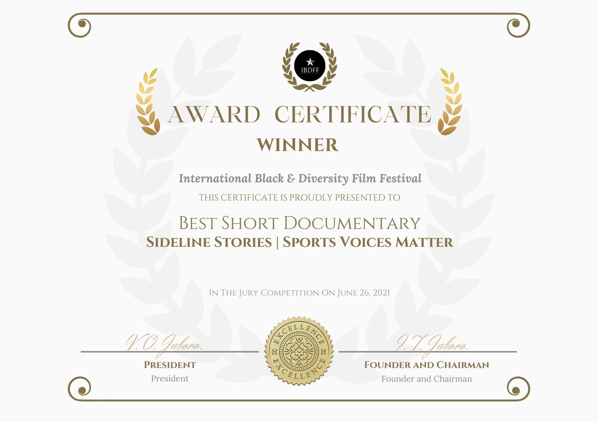SDLNstories's tweet photo. Our ‘Sports Voices Matter’ piece by @DHenryTV was awarded Best Short Documentary at the 2021 International Black & Diversity Film Festival! 🏆 💪🏾
Sports Voices Matter: https://t.co/vQcaR4c89l
#sportsvoicesmatter #sidelinestories #sportsdocumentary https://t.co/exTzmmfVsF