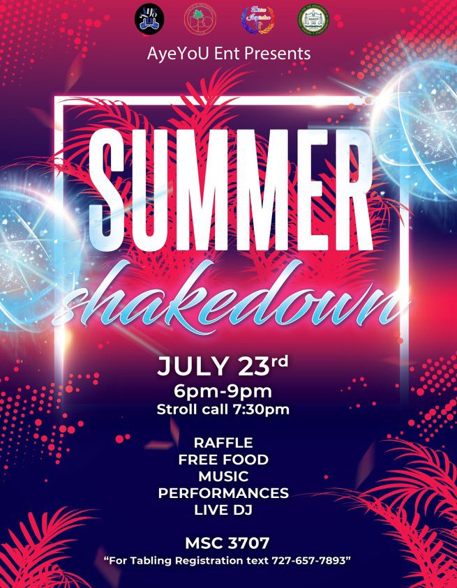We’ve heard the cries from the community &amp; we are ecstatic to announce 🗣WE ARE BACK‼️‼️‼️ Summer Shakedown ‘21 is officially on the way. Come through &amp; get well acquainted with the active orgs in the USF Community. #USF25 #USF24 #USF23 #USF22 #SummerShakedown #USF #TAMPA