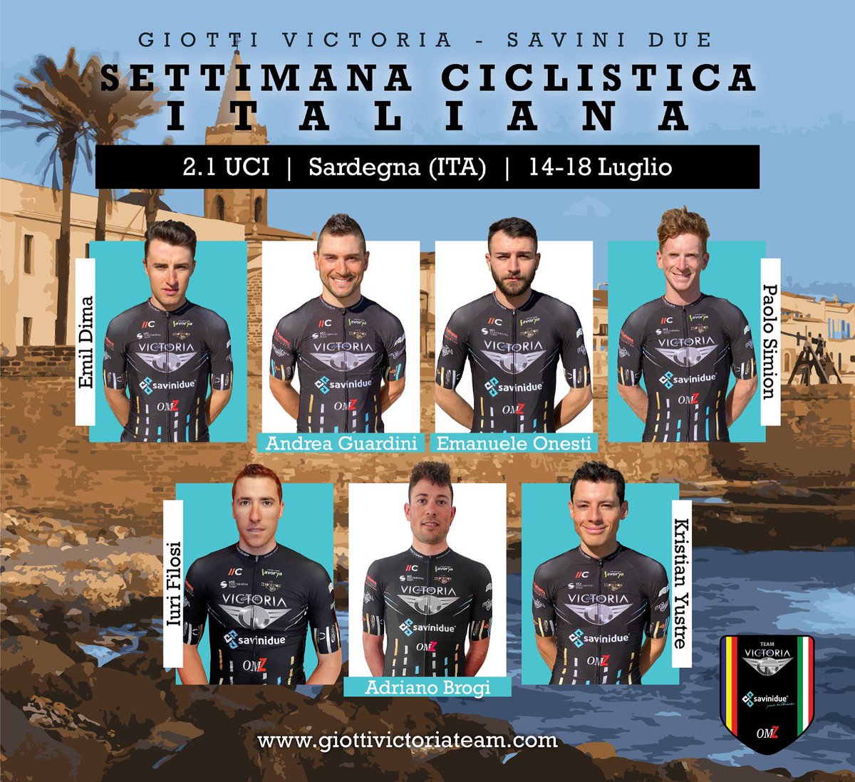 Weather is awesome ☀️ Sardegna has been pretty welcoming 🌊 … it’s time for the <a href="/SettiItaliana/">Settimana Ciclistica Italiana</a>! 🇮🇹 

#SettimanaCiclisticaItaliana 

🇮🇹 <a href="/Iuri017/">Iuri Filosi</a> 
🇨🇴 <a href="/kristianYustre/">Kristian Yustre</a> 
🇮🇹 <a href="/eonesti/">Emanuele Onesti</a> 
🇷🇴 Emil Dima
🇮🇹 <a href="/AndreaGuardini/">Andrea Guardini</a> 
🇮🇹 Adriano Brogi
🇮🇹 <a href="/PaoloSimion/">Paolo Simion</a>