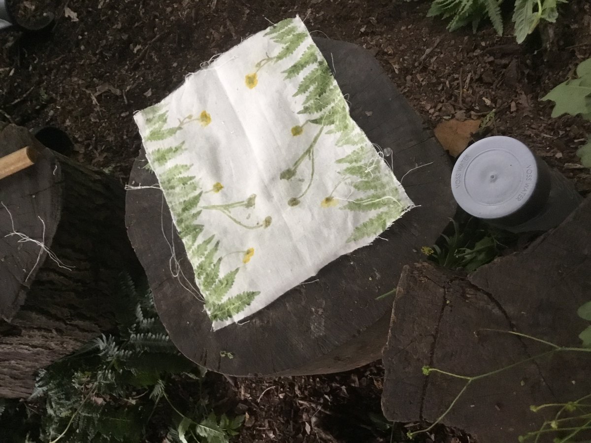GorseyFS's tweet photo. Exploring the Japanese art of Hapa Zome with @GorseyY6. We used a hammer to gently smash the leaves on to the fabric to extract the dye and create beautiful patterns #gorseyfs https://t.co/qMUhmJm3DX