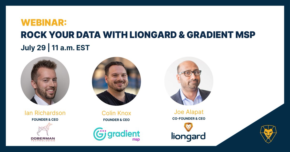 Join Joe Alapat of <a href="/LiongardHQ/">Liongard</a>, Colin Knox from Gradient MSP and Ian Richardson of <a href="/DoberTech/">Doberman Tech LLC</a> on July 29th to learn how to get the most out of your data. 
hubs.la/H0S9QlN0