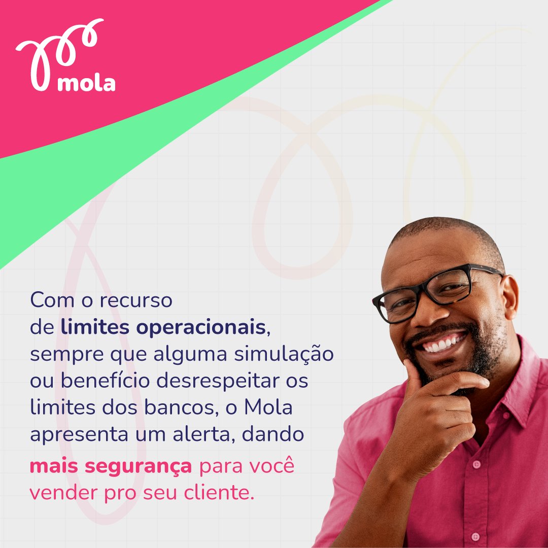 MolaCorban's tweet photo. Com o recurso de limites operacionais, sempre que alguma simulação ou benefício desrespeitar os limites dos bancos, o Mola apresenta um alerta, dando mais segurança para você vender pro seu cliente. 

Entre em contato e saiba mais #VemPraMola https://t.co/uAquT7qTXk