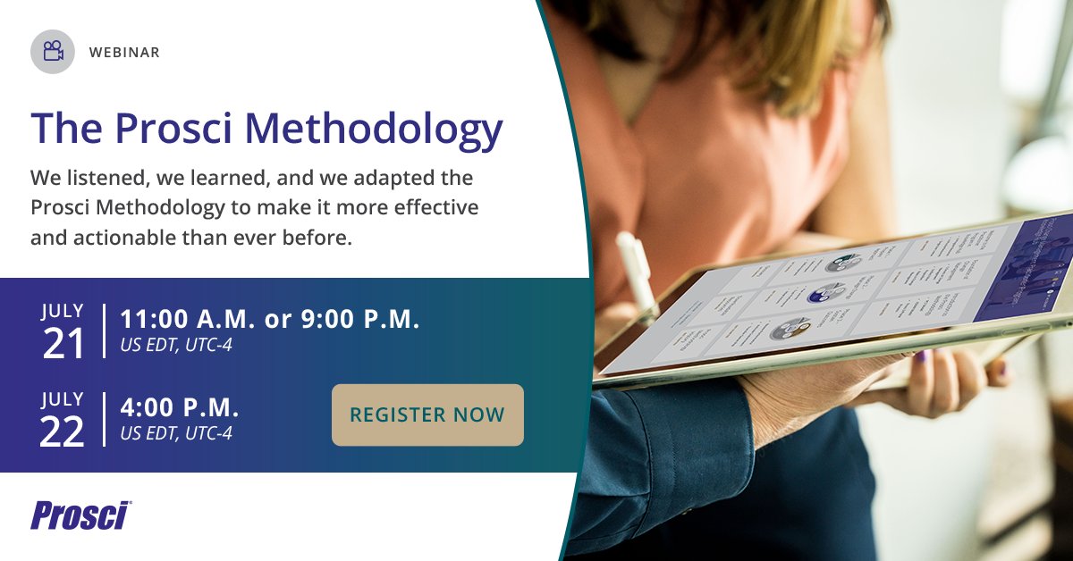 Prosci's tweet photo. This year, we refreshed the Prosci Methodology to meet the evolving needs of our customers. Learn more about our enhancements by registering for our webinar at https://t.co/XxDp2K7eWE

#prosci #changemanagement #changepractitioner #innovation https://t.co/7gfIrPM5Ik
