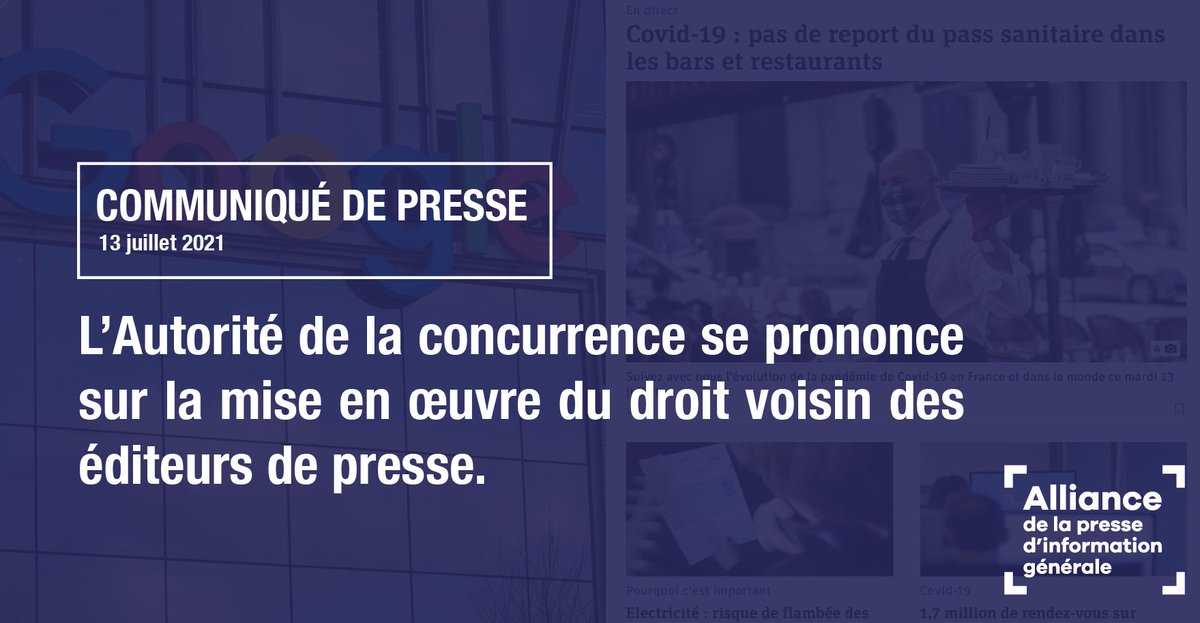 Alliance_Presse's tweet photo. L’@Adlc_ se prononce sur la mise en œuvre du droit voisin des éditeurs de #presse.
Communiqué de presse à lire sur 👉🏼https://t.co/Wv6bU171Yx  #droitvoisin https://t.co/em94BiIuE2