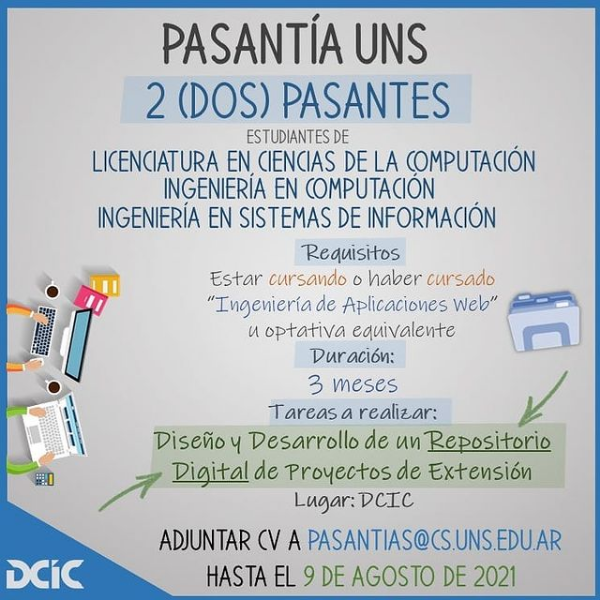 UNSDCIC's tweet photo. Damos difusión a esta convocatoria para pasantías internas. Cc @cecom_uns https://t.co/tDZ0e4Ij5X
