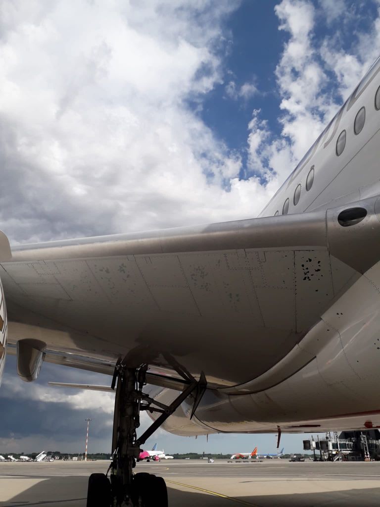 VolaMalpensa's tweet photo. ulteriori scatti danni al #B777 di #Emirates dopo decollo da #Malpensa, volo #EK205 dopo circa 90' dal decollo è rientrato a Malpensa sulla pista 35L
Very #hailstorm #B777 from MXP to JFK, returned to #Milano with serious damage
#avgeek #mxp #grandine #b777  @SergioSierra67 https://t.co/pYOoDj6gnD