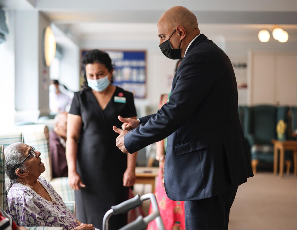 sajidjavid's tweet photo. Fantastic to visit Aashna House care home today. I’m not just the Health Secretary - I’m the Social Care Secretary too and I’m determined to do all I can for staff, residents and families across the country. https://t.co/VChWOXVs6R