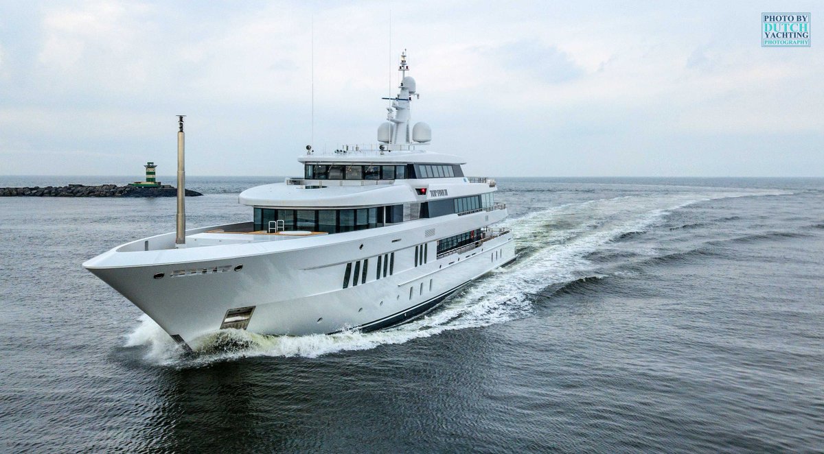 Dutchyachting's tweet photo. Enjoy these drone images of the 61m/ 200'13" #TopFiveII (ex #YN251 or #ProjectSidney) having a first day of #seatrials yesterday. To watch a short video to see her in action, please have a look here: https://t.co/DRqYXL2W4m. Photos by @DutchYachting. https://t.co/590YzHA19K
