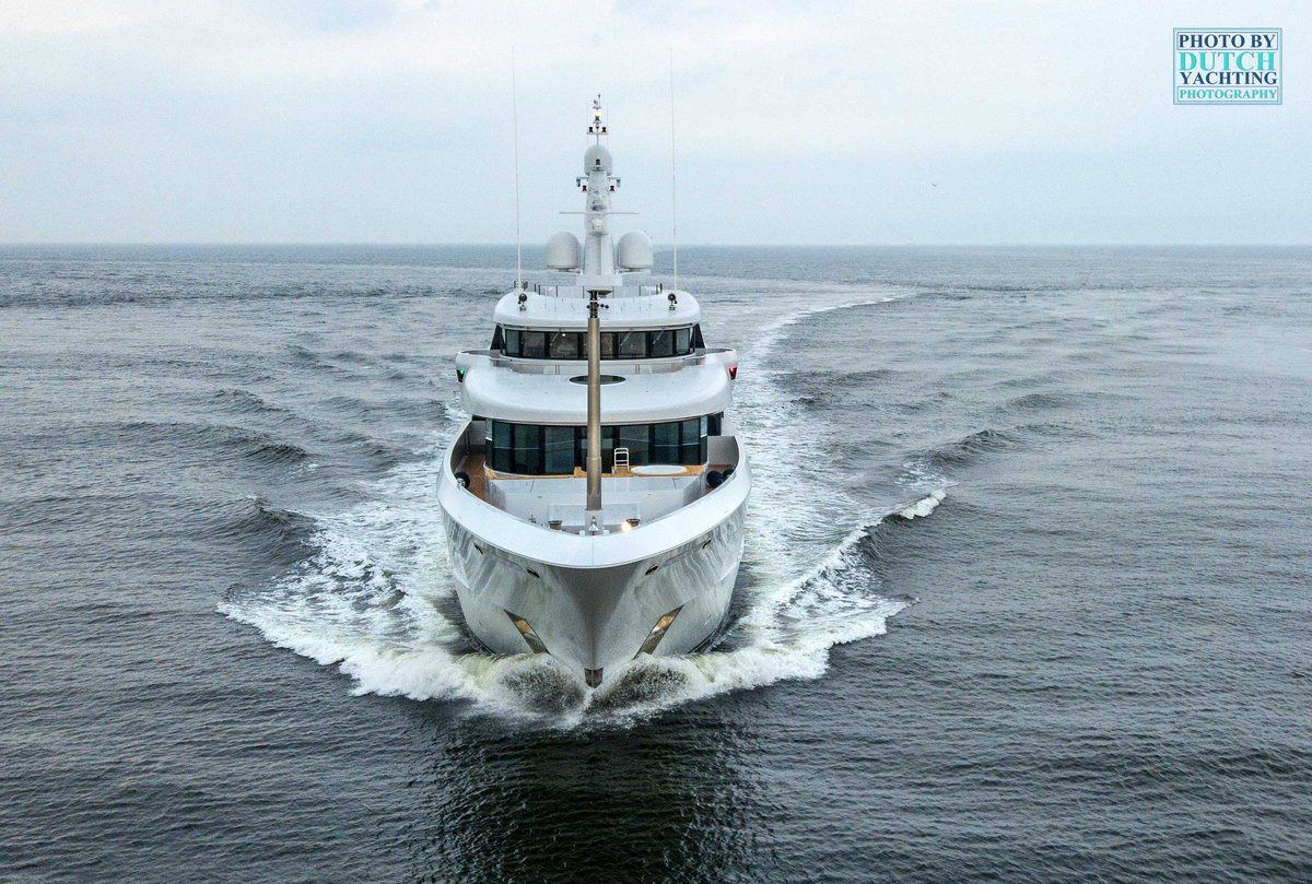 Dutchyachting's tweet photo. Enjoy these drone images of the 61m/ 200'13" #TopFiveII (ex #YN251 or #ProjectSidney) having a first day of #seatrials yesterday. To watch a short video to see her in action, please have a look here: https://t.co/DRqYXL2W4m. Photos by @DutchYachting. https://t.co/590YzHA19K