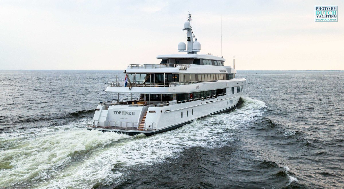 Dutchyachting's tweet photo. Enjoy these drone images of the 61m/ 200'13" #TopFiveII (ex #YN251 or #ProjectSidney) having a first day of #seatrials yesterday. To watch a short video to see her in action, please have a look here: https://t.co/DRqYXL2W4m. Photos by @DutchYachting. https://t.co/590YzHA19K