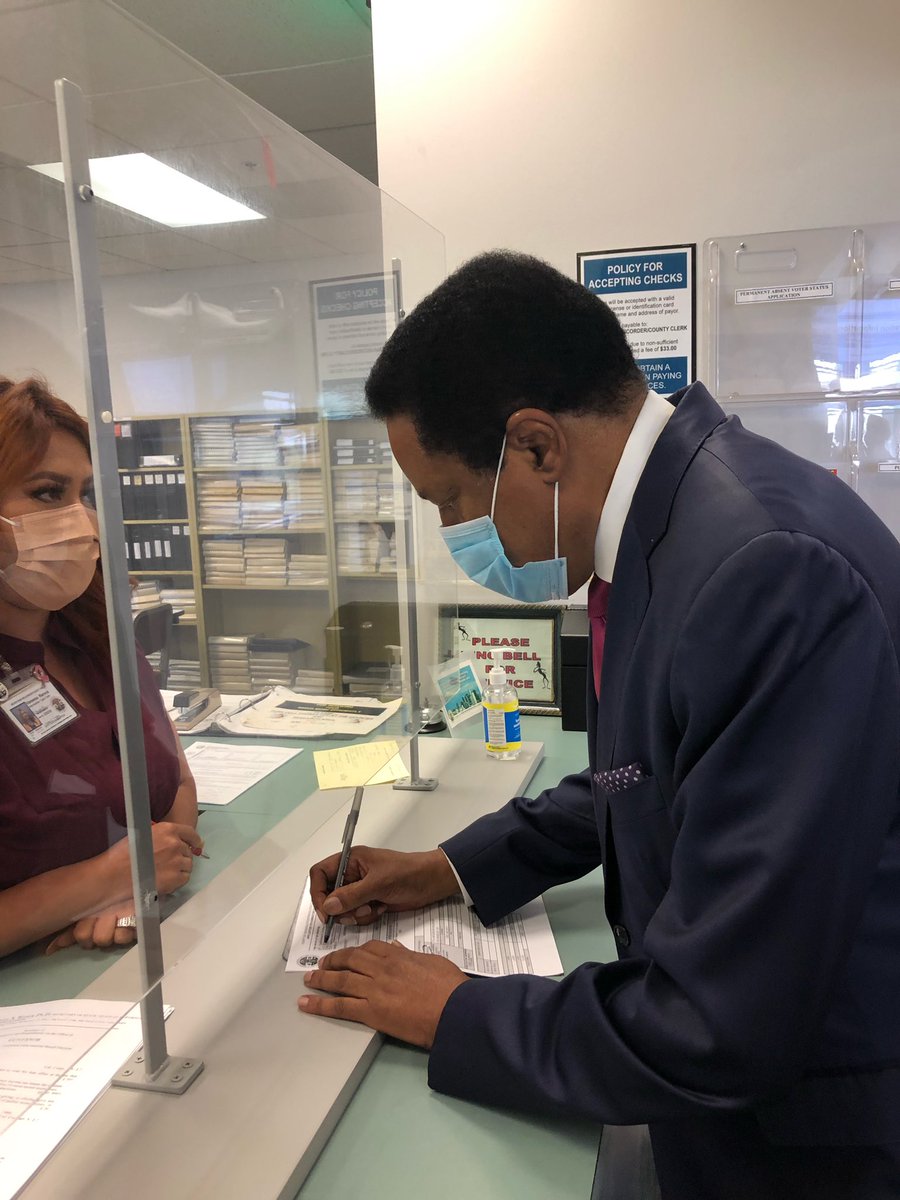larryelder's tweet photo. Just signed papers at LA County registrar in Norwalk. I’m officially a candidate for governor in the recall election on Sept. 14. 
https://t.co/mnvU6s5Wid
#ElectElder https://t.co/vStgBJzA5X