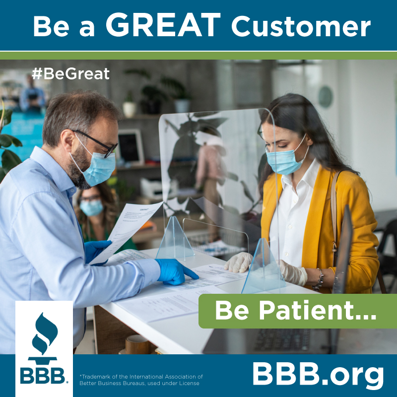 BBBAlberta's tweet image. #BeGreat. Be Patient. Don’t let filing a negative customer review or a complaint be the first time a business hears about a problem. Addressing your dissatisfaction directly is appreciated by most businesses and allows them the opportunity to correct it for you. #StartWithTrust