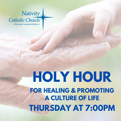 nativityFL's tweet photo. Join us THIS THURSDAY for a Holy Hour for healing and promoting a culture of life at 7:00 pm in the church. All are welcome to come and spend a contemplative hour with Christ! https://t.co/WCqZxXveBP