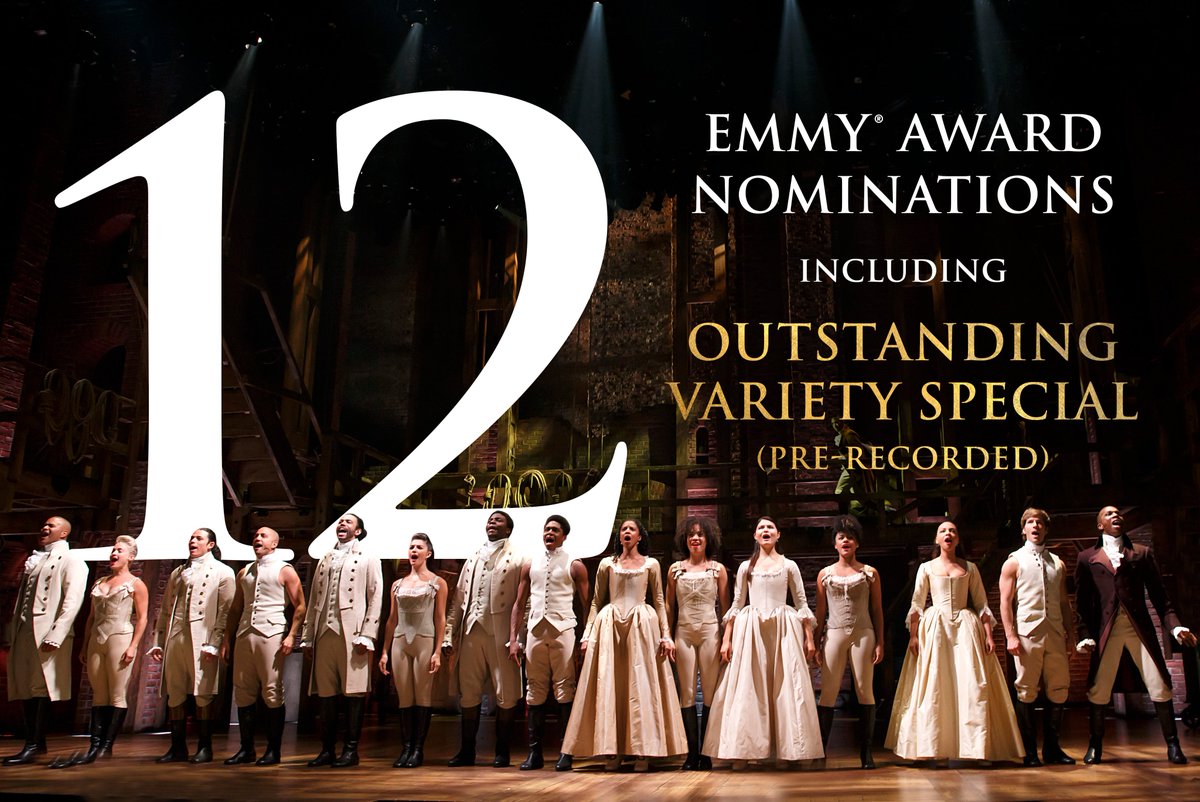 Hamilton on @DisneyPlus has been nominated for 12 #Emmy Awards including Outstanding Variety Special (Pre-Recorded). Nominees include: Thomas Kail, @Lin_Manuel, @LeslieOdomJr, @DaveedDiggs, #JonathanGroff, @ARamosOfficial, @ReneeGoldsberry, @PhillipaSoo & more. #Hamilfilm