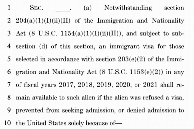 ReichlinMelnick's tweet photo. Another @RepGraceMeng amendment that passed would allow anyone who won the diversity lottery over the last five years but was denied access to a visa because of the Muslim Ban to be granted a visa even though the normal time to obtain the visa had expired. https://t.co/YH5zTxPWsj