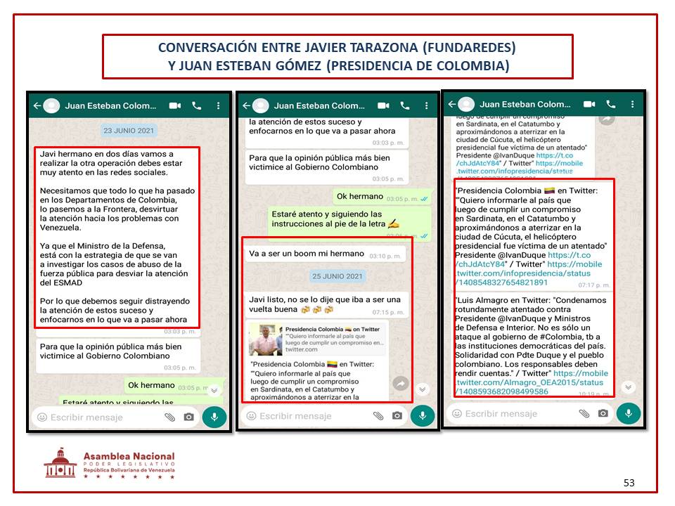 Asamblea_Ven's tweet image. #13Julio Javier Tarazona, director de Fundaredes y Juan Esteban Gómez integrante del Ejecutivo colombiano formaron parte de los planes violentos que se suscitaron en las zonas populares de Caracas.