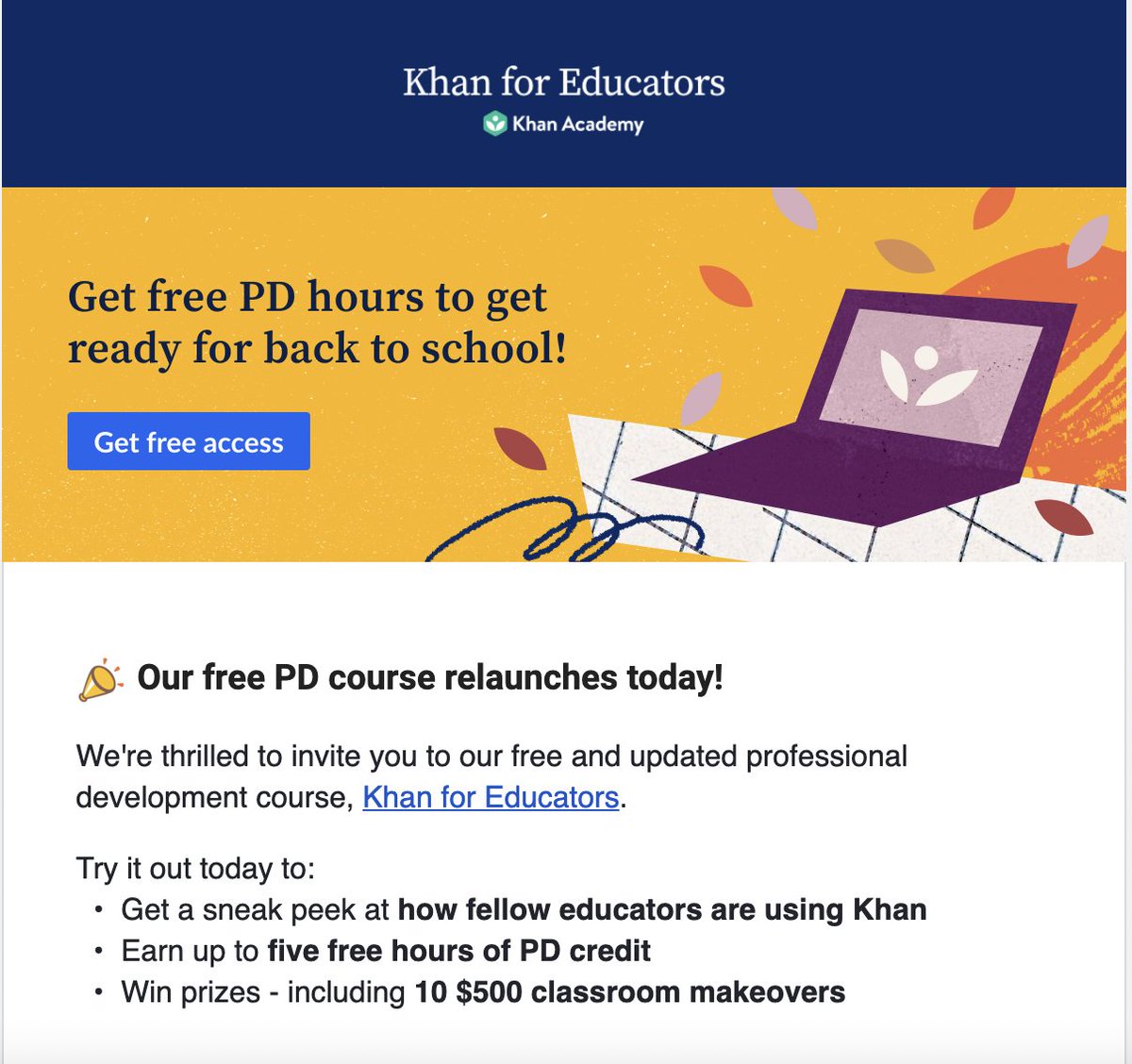 TeachWithKhan's tweet image. Prepping for back to school? Khan for Educators--our free teacher training program--is back!
Learn how to implement Khan Academy in your classroom and earn 5 free PD hours plus a certificate to show off your new skills! 
Start here: khan.co/StartK4E
#khanforeducators #K4E