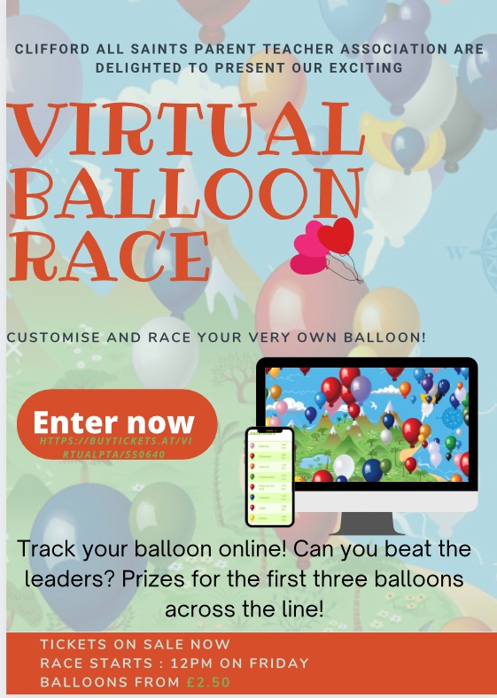 CliffordParents's tweet image. @EcclesallBlog RT please?

Our virtual balloon race is this Friday! There will be prizes for the first 3 across the line!

Get your balloon here: buytickets.at/virtualpta/550…

Every penny we raise goes towards improving education for Clifford kids. You’ve got to be in it to win it!