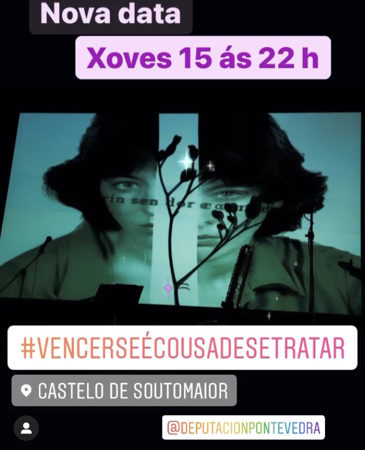 O xoves 15 dan ☀️ e ás 22h no <a href="/castesoutomaior/">Castelo de Soutomaior</a> Intemperiarémonos nós. 
#XelaArias2021
#vencerseécousadesetratar