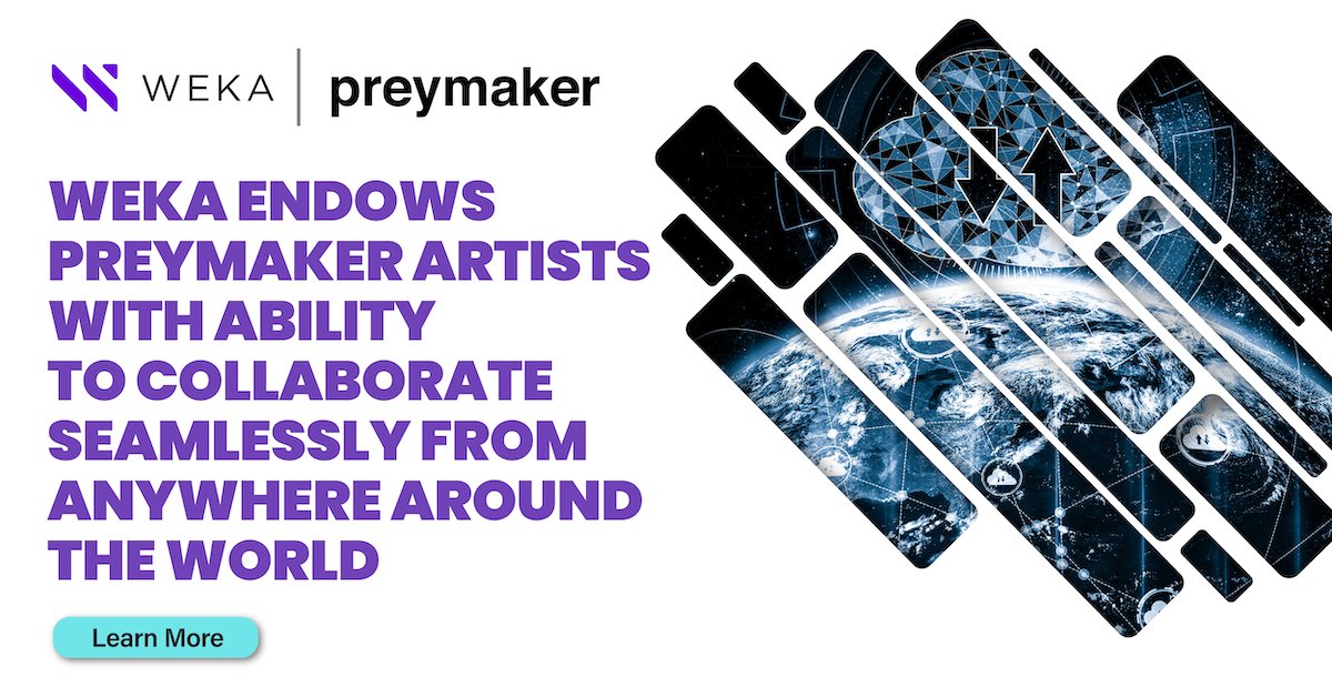 Weka with AWS accelerates VFX rendering demands and enables faster time to results for Preymaker. Read the full story bit.ly/3i5pUQZ