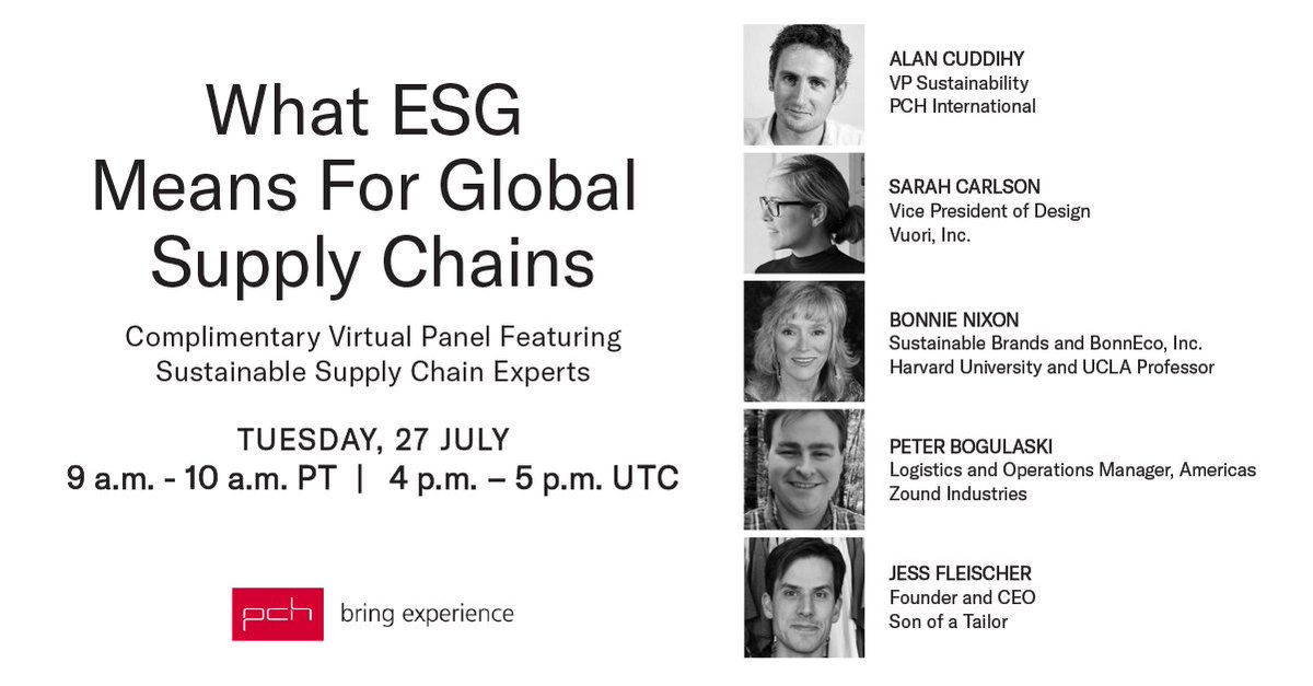 90% of #ESG impact occurs in the supply chain. Join PCH VP Sustainability Alan Cuddihy for 1-hour virtual chat about best practices brands can make to improve ESG performance. Register here: bit.ly/3wAlTcG  #BringExperience #sustainability #Circularity #supplychain