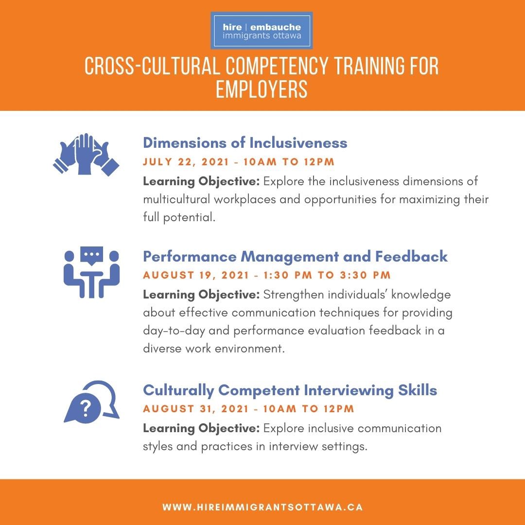 HireImmOttawa's tweet photo. Employers, summer is a great time to learn and prepare your org for an inclusive recovery! Take advantage of our free Summer Program in Cross Cultural Competency Training for business owners, managers, & HR pros. https://t.co/XDStzBDxQ9 #talent #inclusion #diversity #HIOCCC #HR https://t.co/37ie2DyBEl