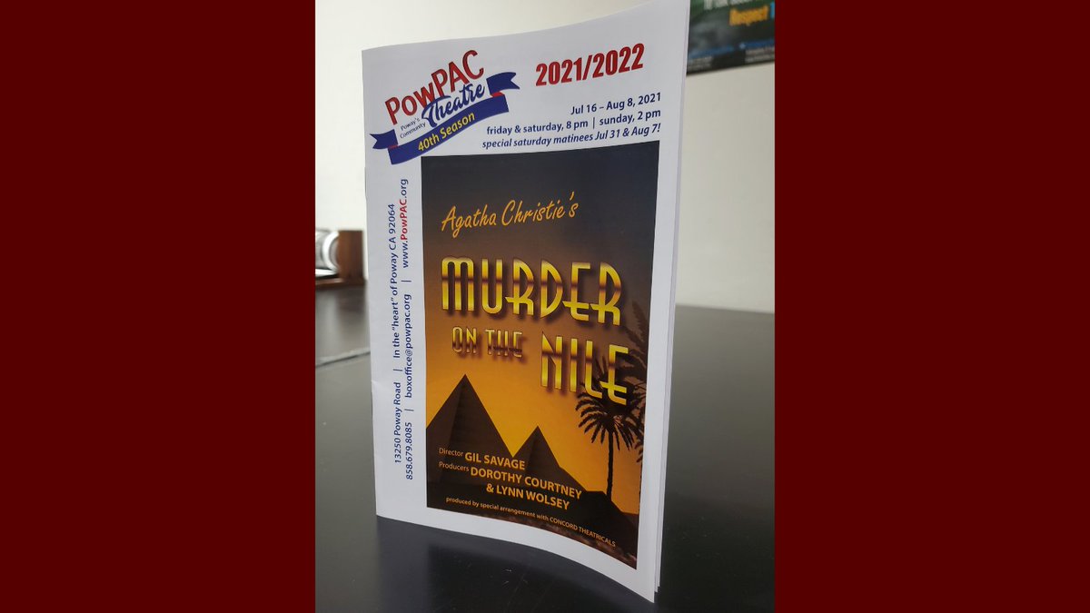 Live Theater is back! Check out these programs we printed for local Poway theater, PowPac, for their upcoming play, "Murder on the Nile."

Sail down the Nile aboard the "Lotus" as you follow the clues in this Agatha Christie classic! Tickets on sale now at PowPAC.org