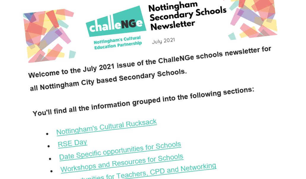 The new ChalleNGe Secondary Schools Newsletter for Teachers at Nottingham City Schools is out! Check your inbox or read it here bit.ly/SecondaryJuly21
#nottinghamteachers #nottinghamschools
