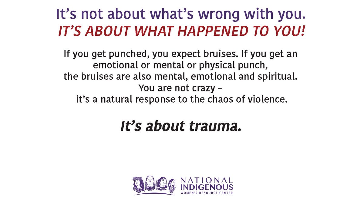 niwrc's tweet photo. Check out these resources: 'It's About Trauma' handout &amp; brochure.  

These resources provide a culturally-based overview of what trauma is, how people respond differently to trauma, and Indigenous ways of healing. View them in the NIWRC Resource Library: https://t.co/aSNYkJ4xrd https://t.co/eYMDAgWdiG