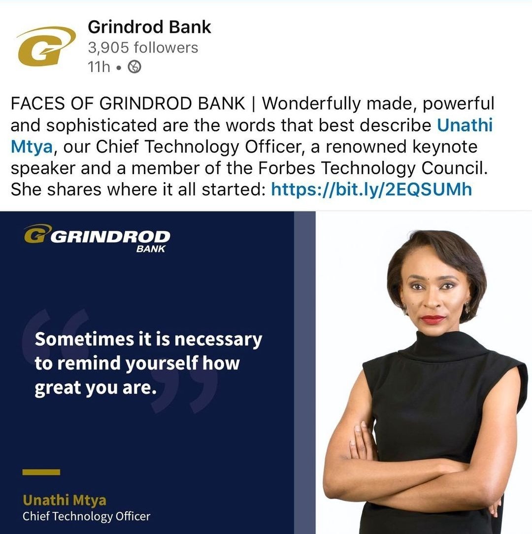 She is one my favourite technology executives in SA... and a top tech exec by a long mile... shattering glass ceilings everywhere... 
<a href="/UnathiMtya/">Unathi Mtya</a> is one of our Mentors for #67minutesofmentorship