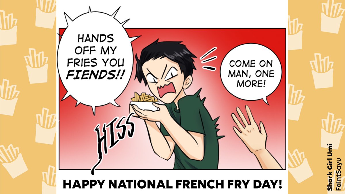 webtooncanvas's tweet image. Happy National #FrenchFryDay! We're exactly like Nathan from Shark Girl Umi when it comes to our fries.

How do you like your fries? 🍟  

Read Shark Girl Umi by @FaintSayu ➡️ webtoons.com/en/challenge/s…