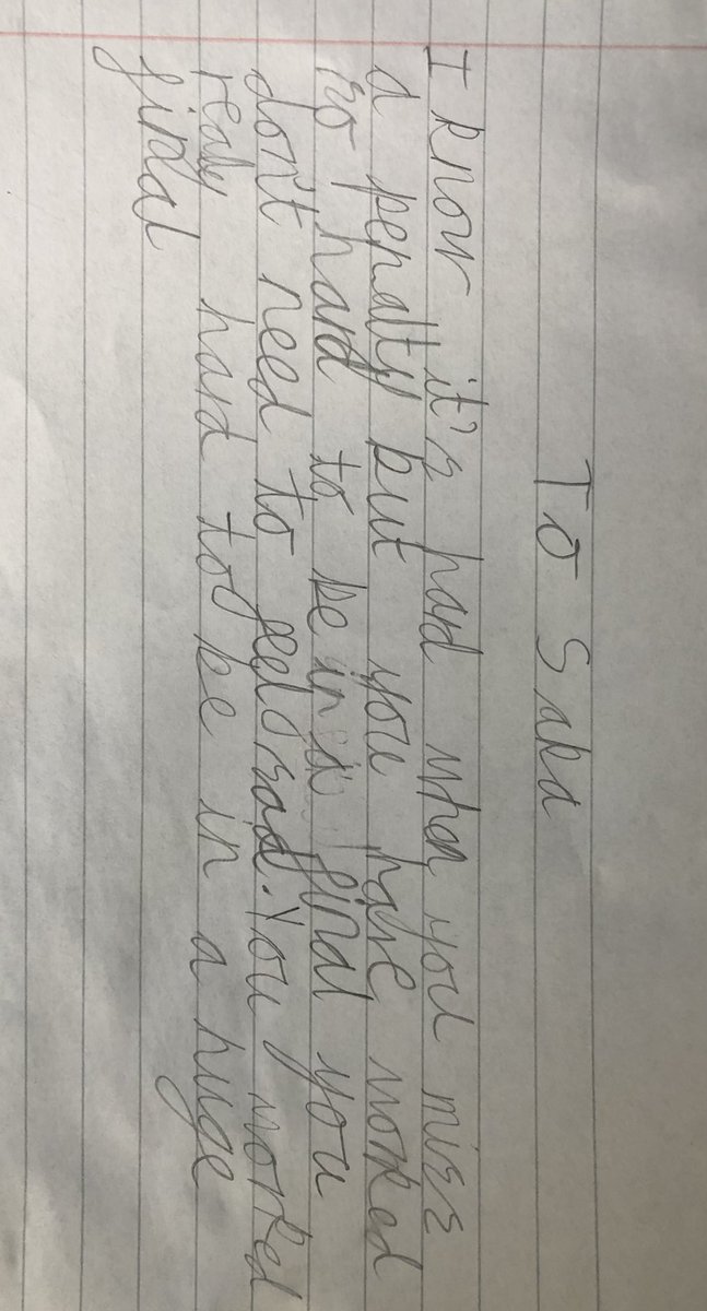 mr_gware's tweet photo. To Saka…

Whilst we have grown adults thinking it is acceptable to send vile and abusive messages 🤯, I found this note tucked away in my 8 yr olds bedroom to @BukayoSaka87 ❤️

He makes me proud everyday! A big thanks to Saka and the 🏴󠁧󠁢󠁥󠁮󠁧󠁿 team for some amazing memories this yr⚽️🏆 https://t.co/BoSDPGF4F8