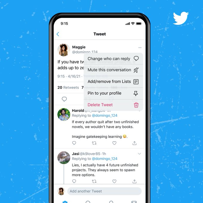 Tweet with an option to "Change who can reply" to the Tweet after it has been sent.