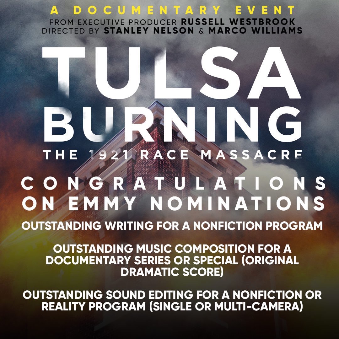 StanleyNelson1's tweet photo. I am honored that my film with Marco Williams (@hiptruth) “Tulsa Burning: The 1921 Race Massacre” has been nominated for 3 Emmy Awards! Thank you to @HISTORY for their incredible support of this film. https://t.co/eGOqItthto
