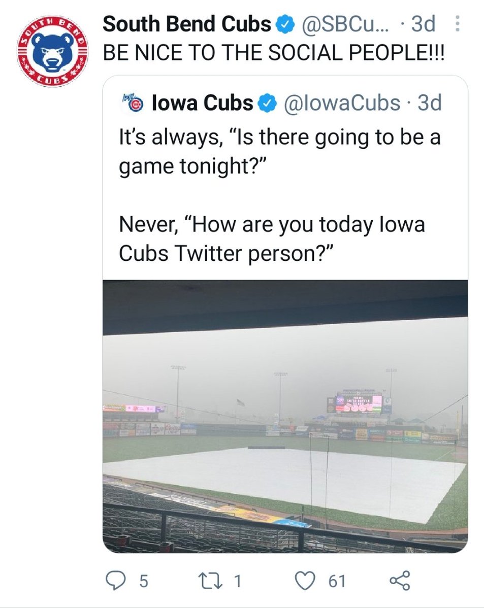 MattFlorian's tweet photo. For reference on the last few tweets...
#BeNiceToTheSocials
#ProductionTweets
@SBCubs
@IowaCubs https://t.co/tXRCOjU7fQ